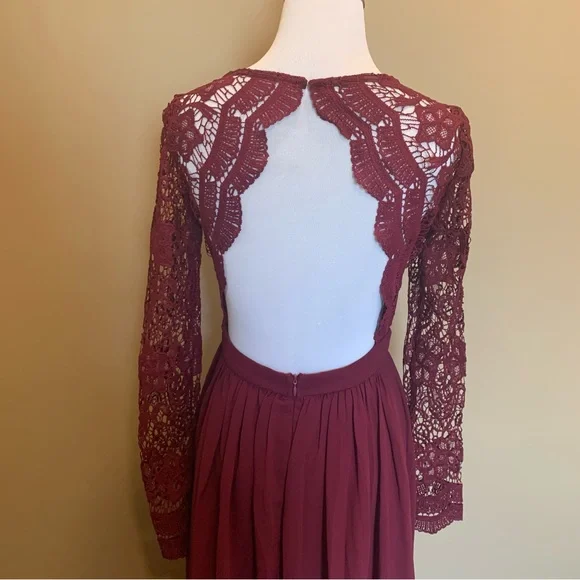 Lulu's Awaken My Love Burgundy Long Sleeve Lace Maxi Dress Lulu's Awaken My Love Burgundy Long Sleeve Lace Maxi Dress